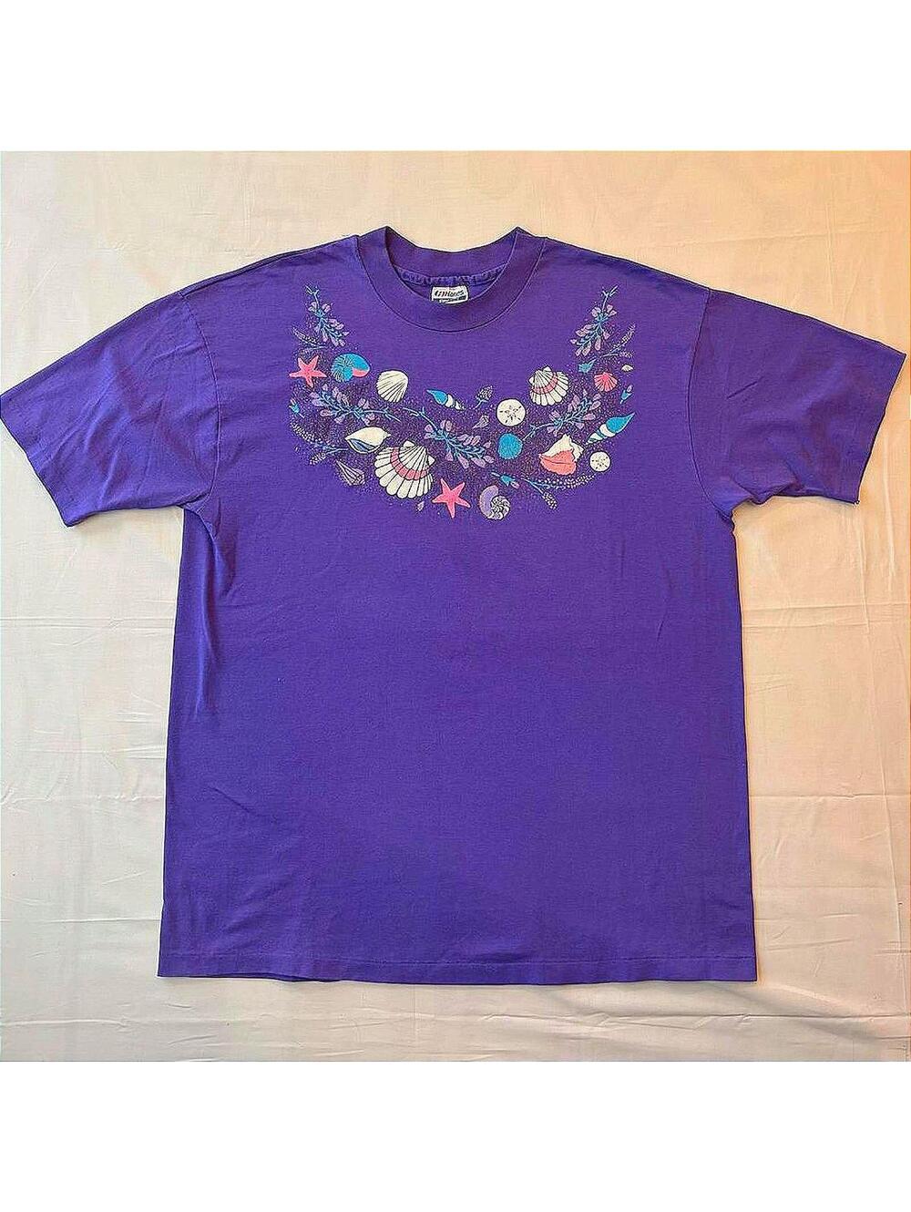 Vintage 90s Seashell Graphic T-Shirt XL Made in USA Single Stitch Ocean Beach